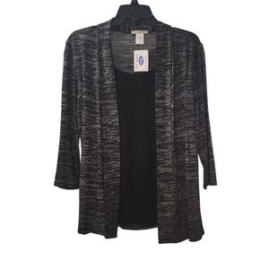 Ultra Teeze Cardigan Tank Top Set Duster Open‎ Front Knit Black Gray Small